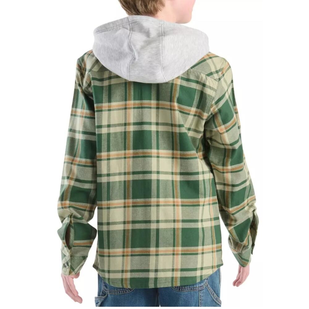NWT Carhartt Boys' Hooded Flannel Button-Front Long Sleeve Shirt - Picture 2 of 8